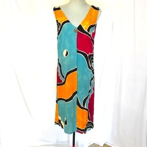 Hand Kreation Women's Hobo Vintage Multicolor Graphic Shift Sleeveless V Neck L.